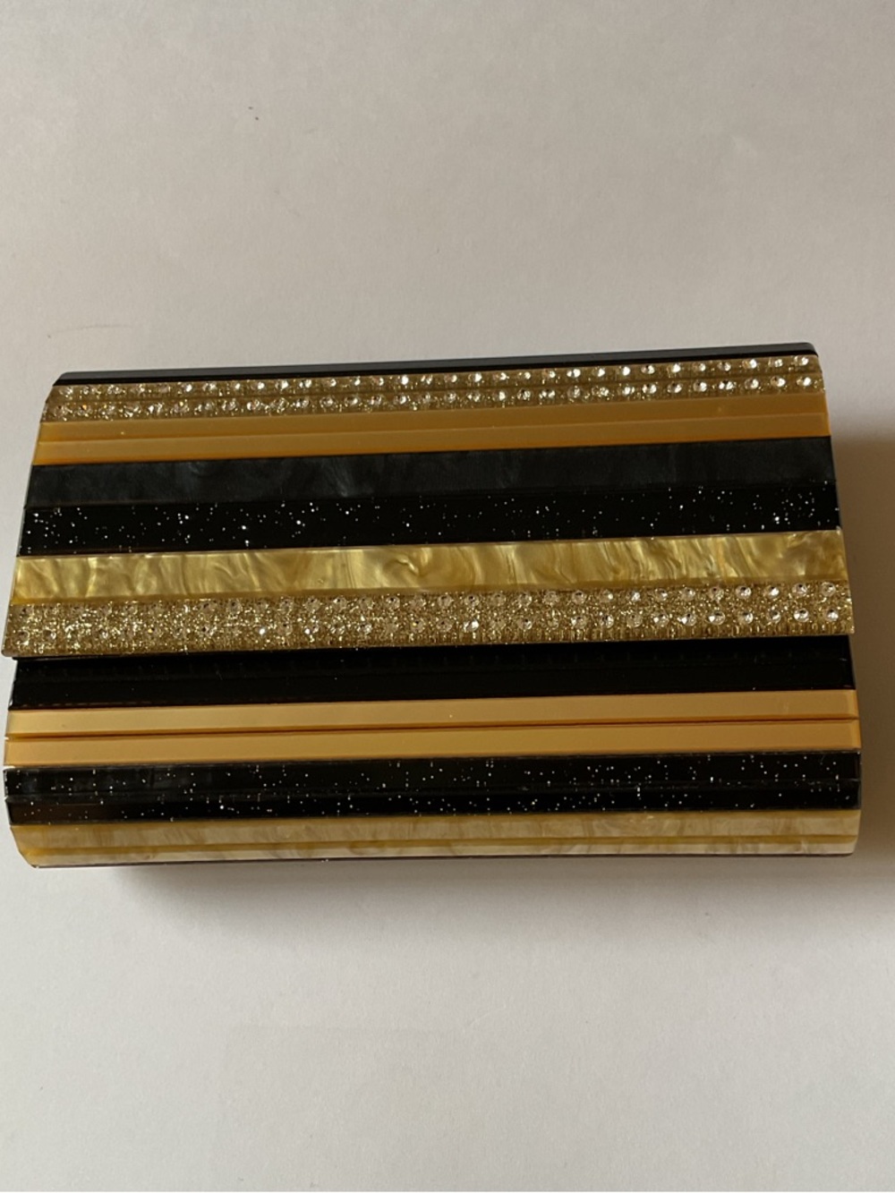 KURT GEIGER LONDON PARTY CLUTCH BLACK AND GOLD WITH CRYSTALS AND CHAIN STRAP NEW
